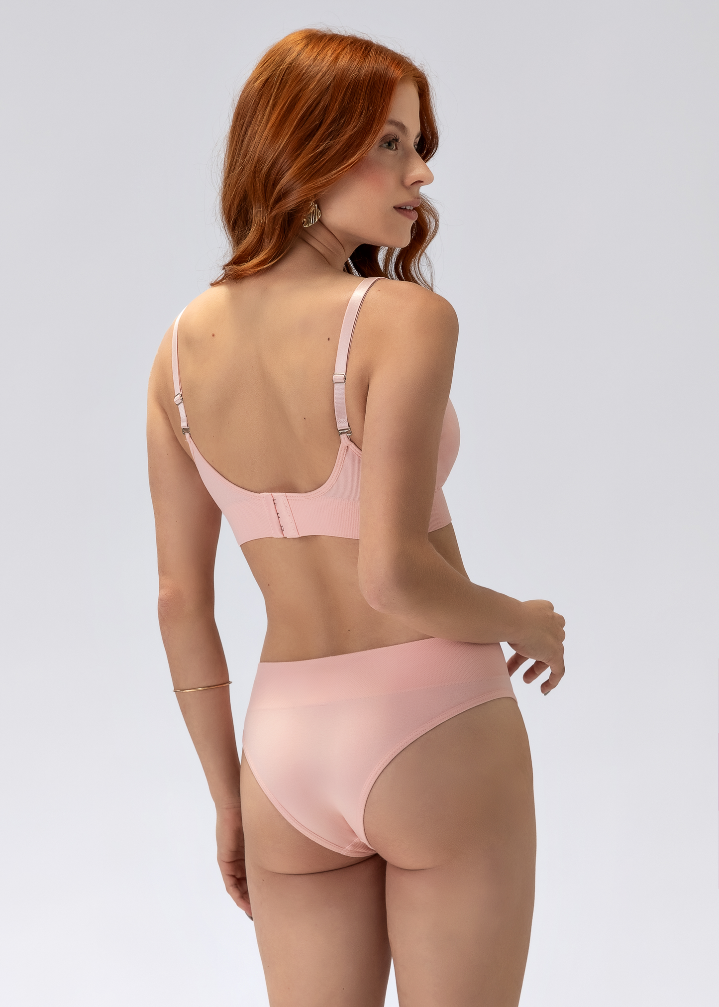 Conjunto Lingerie Top Sutiã Alça Fina e Calcinha Tanga Com Costura Rosa