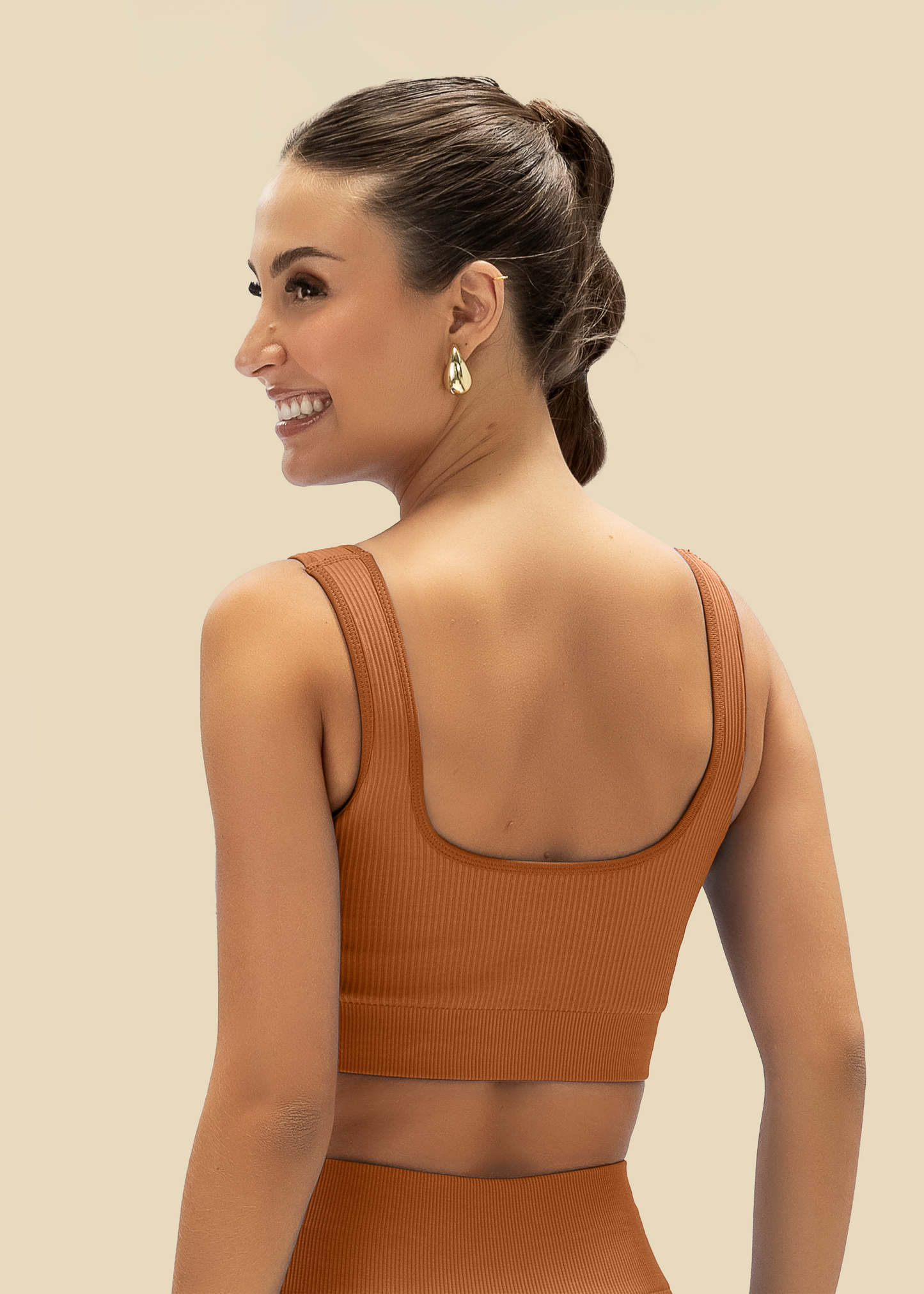 Conjunto Legging Canelada e Top Canelado Marrom