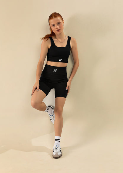 Conjunto Fitness Short Canelado e Top Canelado Preto Símbolo