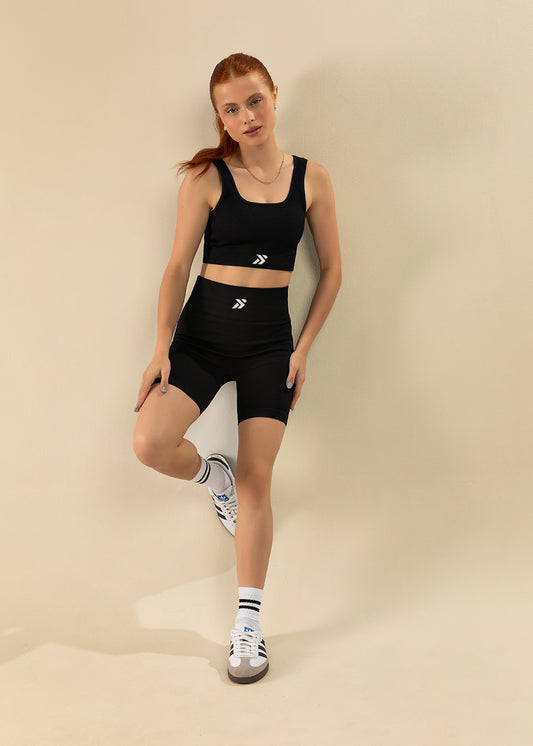 Conjunto Fitness Short Canelado e Top Canelado Preto Símbolo