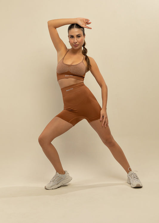 Conjunto Short Modelador e Top Alças Cruzadas Marrom