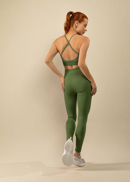 Conjunto Legging e Top Alças Cruzadas Verde Logo Símbolo