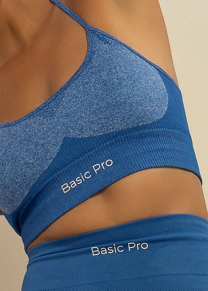 Conjunto Legging e Top Alças Cruzadas Azul Logo Símbolo