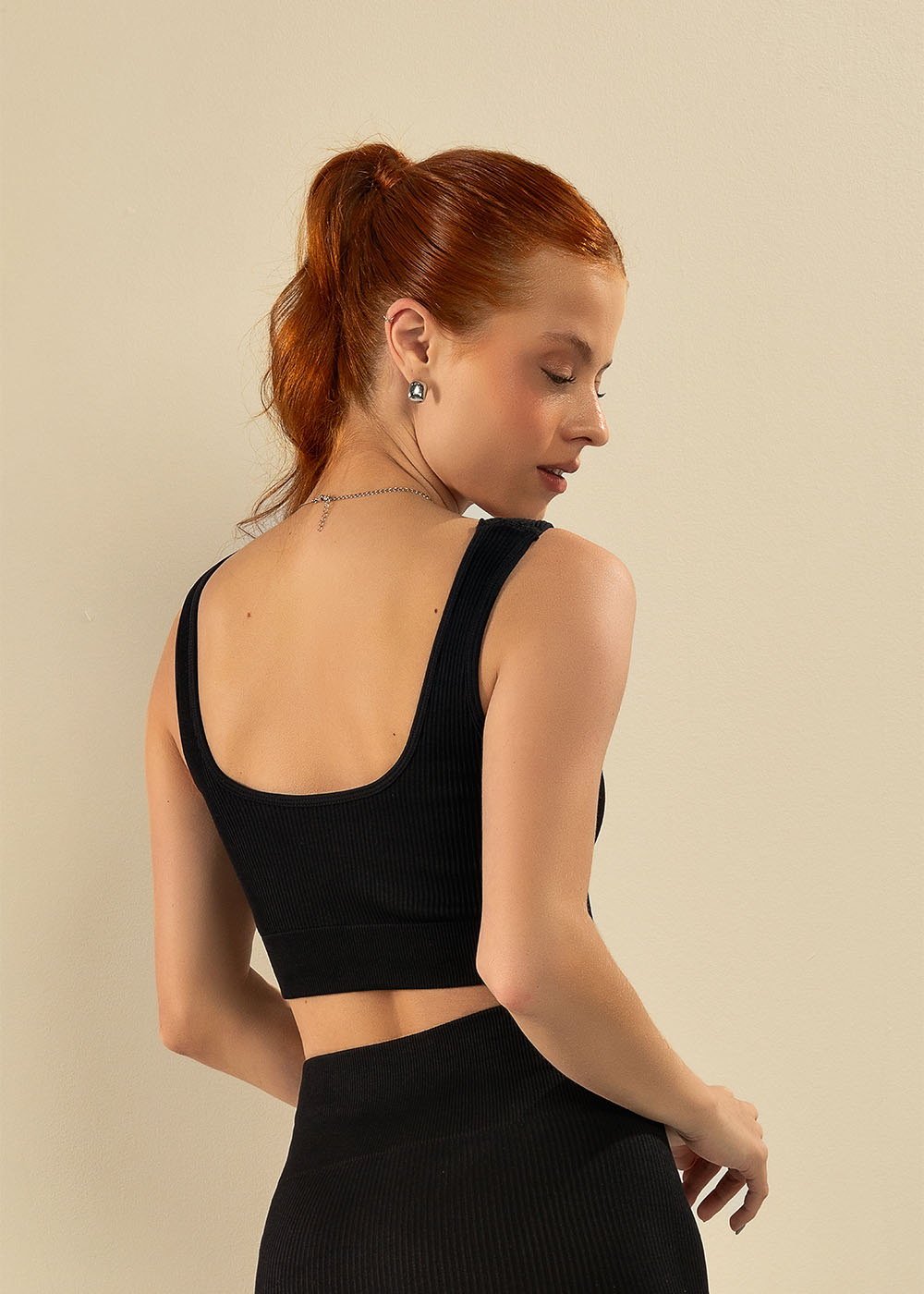 Conjunto Legging e Top Canelado Preto