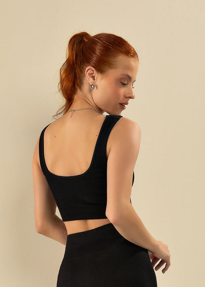 Conjunto Legging e Top Canelado Preto