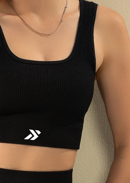 Conjunto Fitness Short Canelado e Top Canelado Preto Símbolo