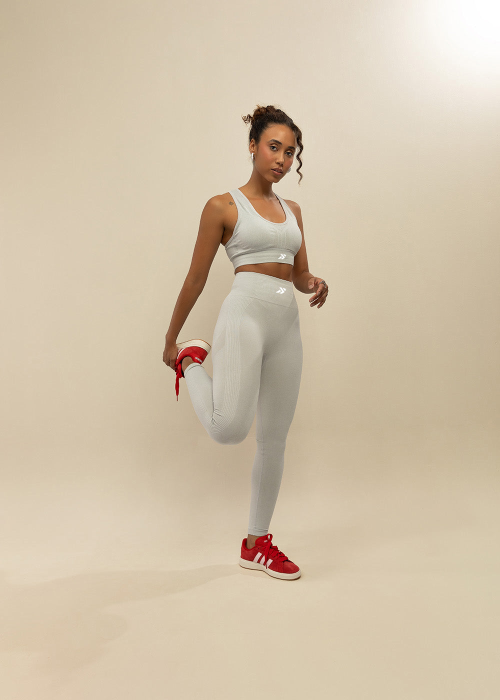 Conjunto Legging e Top Nadador Mescla Cinza Logo Símbolo