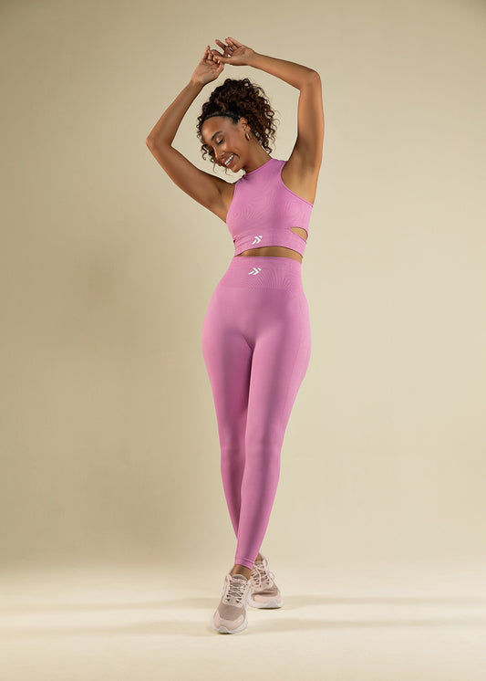 Conjunto Legging e Top Recorte Lateral Rosa Logo Símbolo