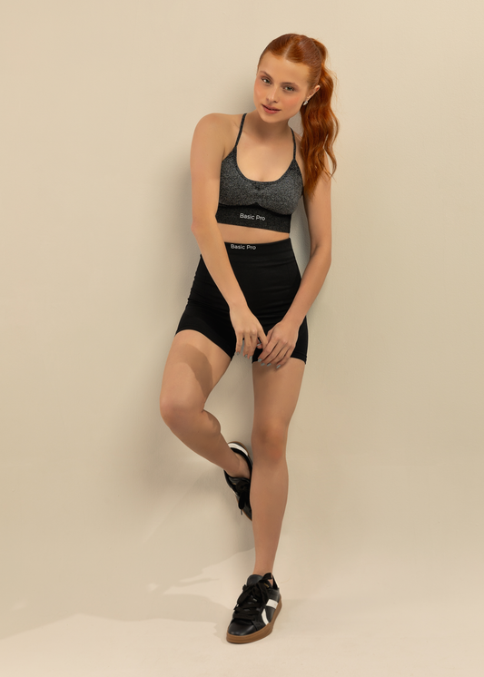 Conjunto Short Modelador e Top Alças Cruzadas Preto