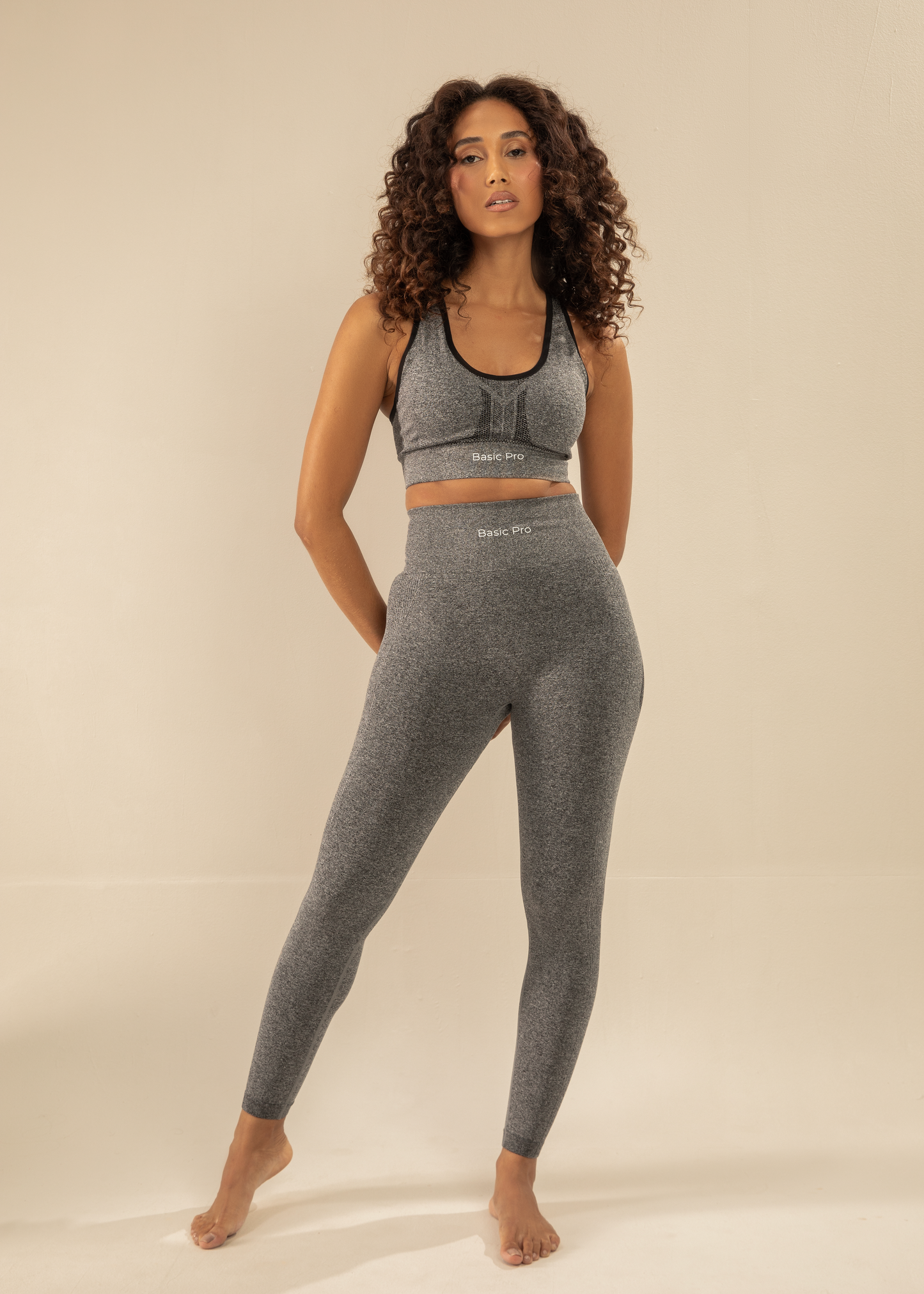 Conjunto Legging Modeladora Mescla e Top Nadador Preto