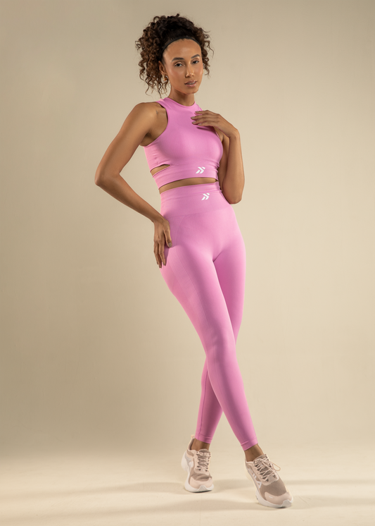 Conjunto Legging Modeladora Lisa e Top com Recortes Laterais Rosa Símbolo