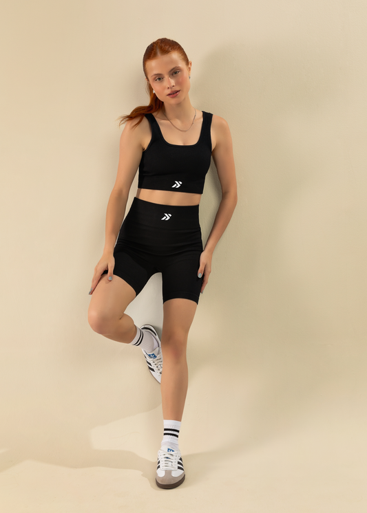 Conjunto Short Canelado e Top Canelado Preto Símbolo