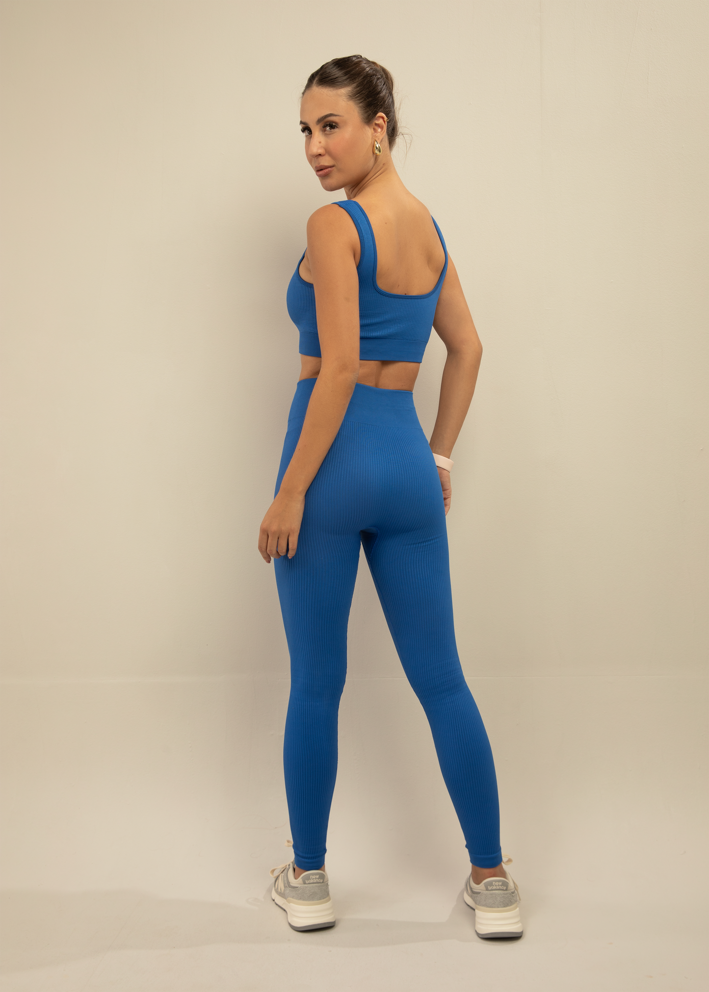 Conjunto Legging Canelada e Top Canelado Azul Símbolo