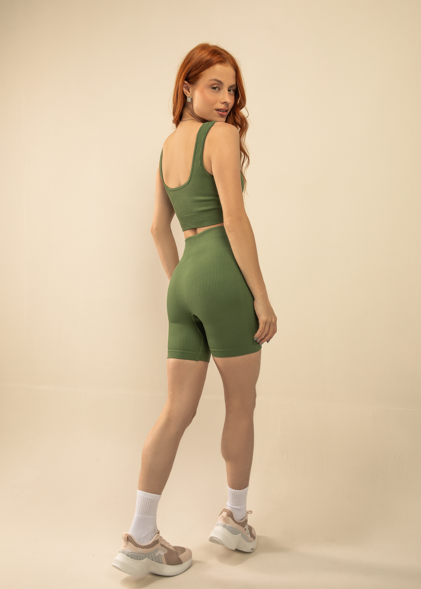 Conjunto Short Canelado e Top Canelado Verde Símbolo