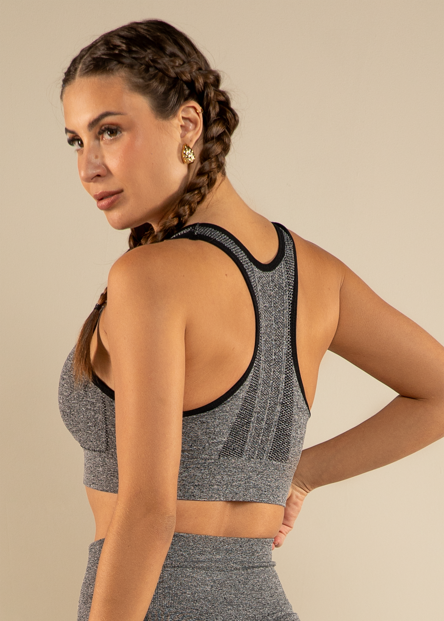 Conjunto Legging Modeladora Mescla e Top Nadador Preto