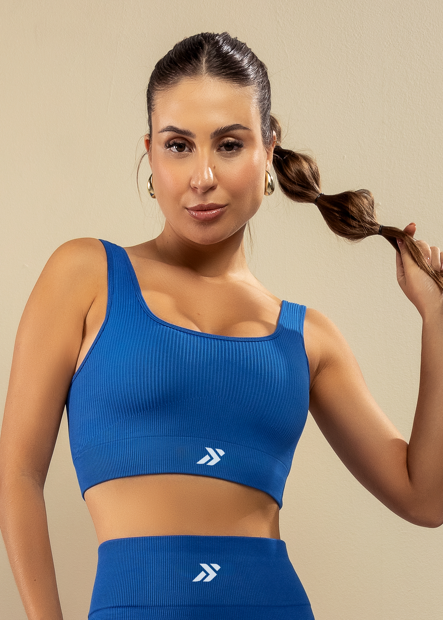 Conjunto Legging Canelada e Top Canelado Azul Símbolo