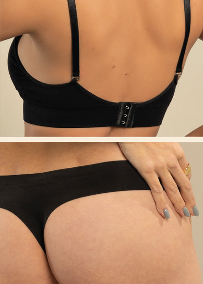 Kit Top Sutiã Alça Fina e Calcinha Fio Sem Costura