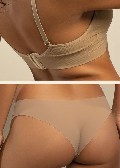 Kit Top Sutiã Alça Fina e Calcinha Tanga Sem Costura