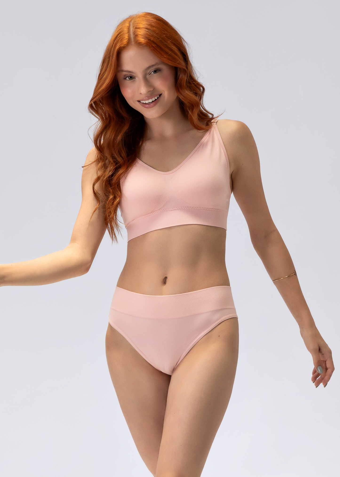 Conjunto Lingerie Top Sutiã Alça Fina e Calcinha Tanga Com Costura Rosa