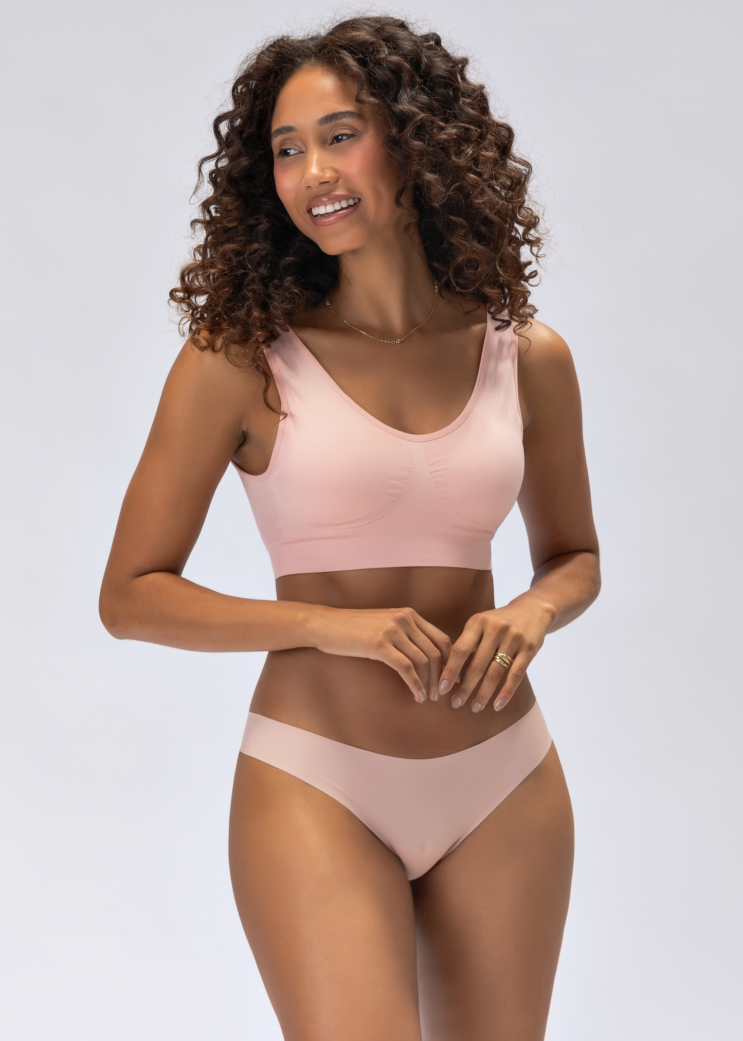 Conjunto Lingerie Top Sutiã Alça Larga e Calcinha Fio Sem Costura Rosa
