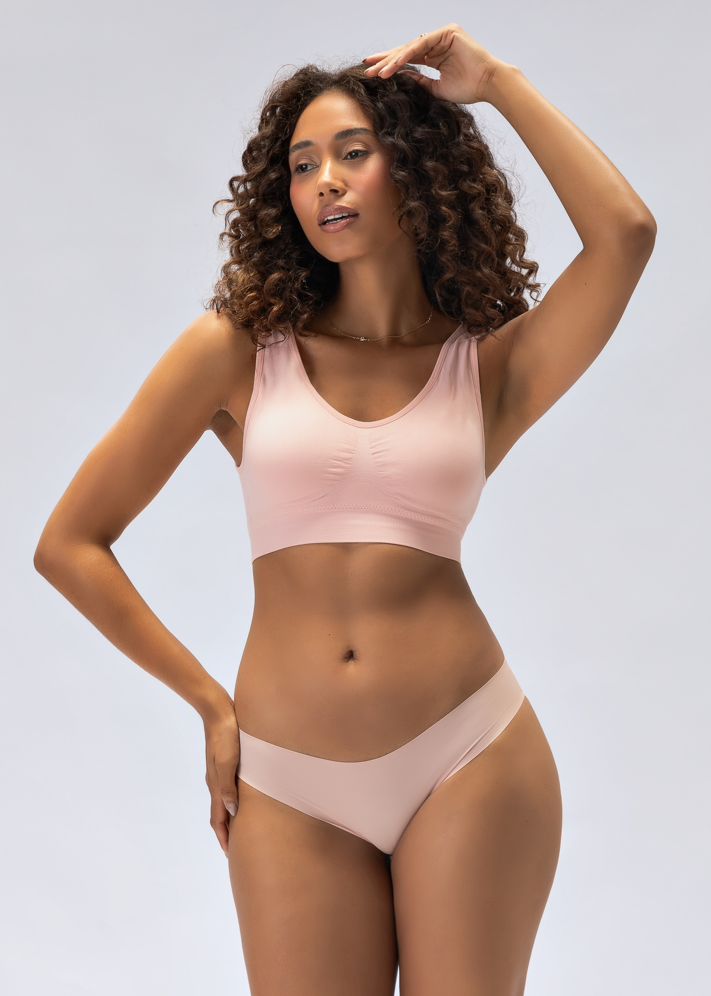 Conjunto Lingerie Top Sutiã Alça Larga e Calcinha Tanga Sem Costura Rosa