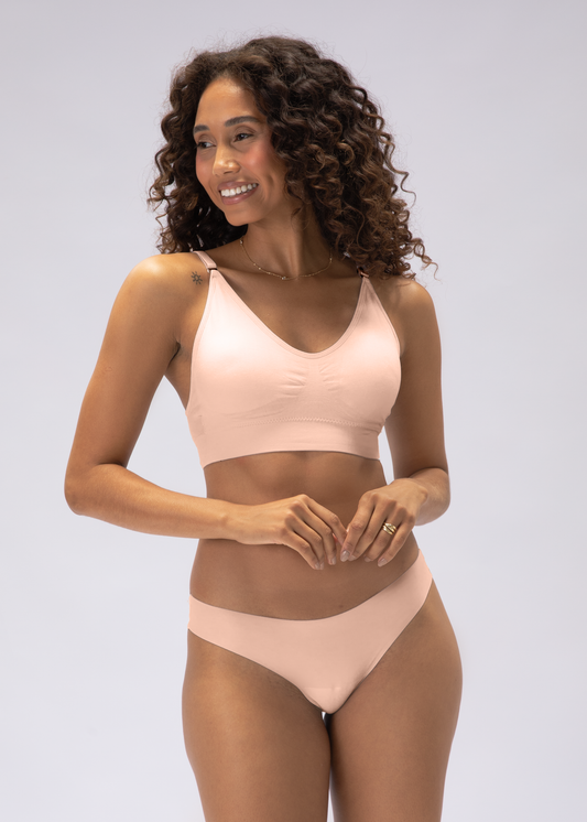 Conjunto Lingerie Top Sutiã Alça Fina e Calcinha Fio Sem Costura Rosa