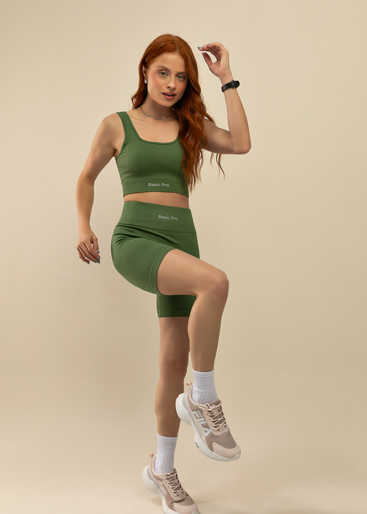 Conjunto Short e Top Canelado Verde