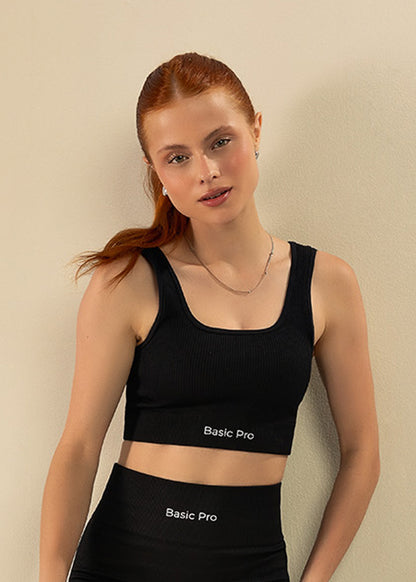 Conjunto Legging e Top Canelado Preto