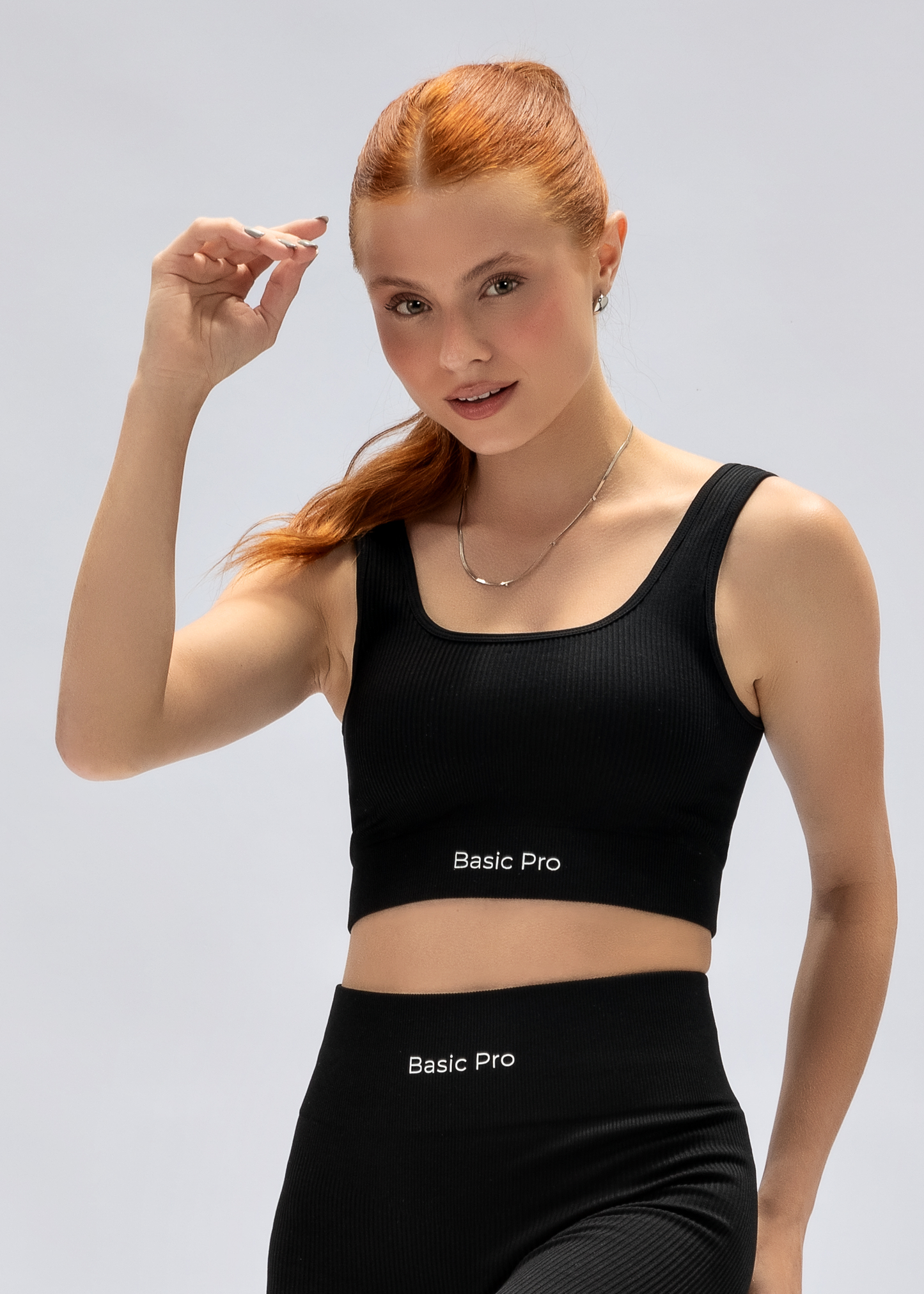 Top Poliamida Canelado Preto