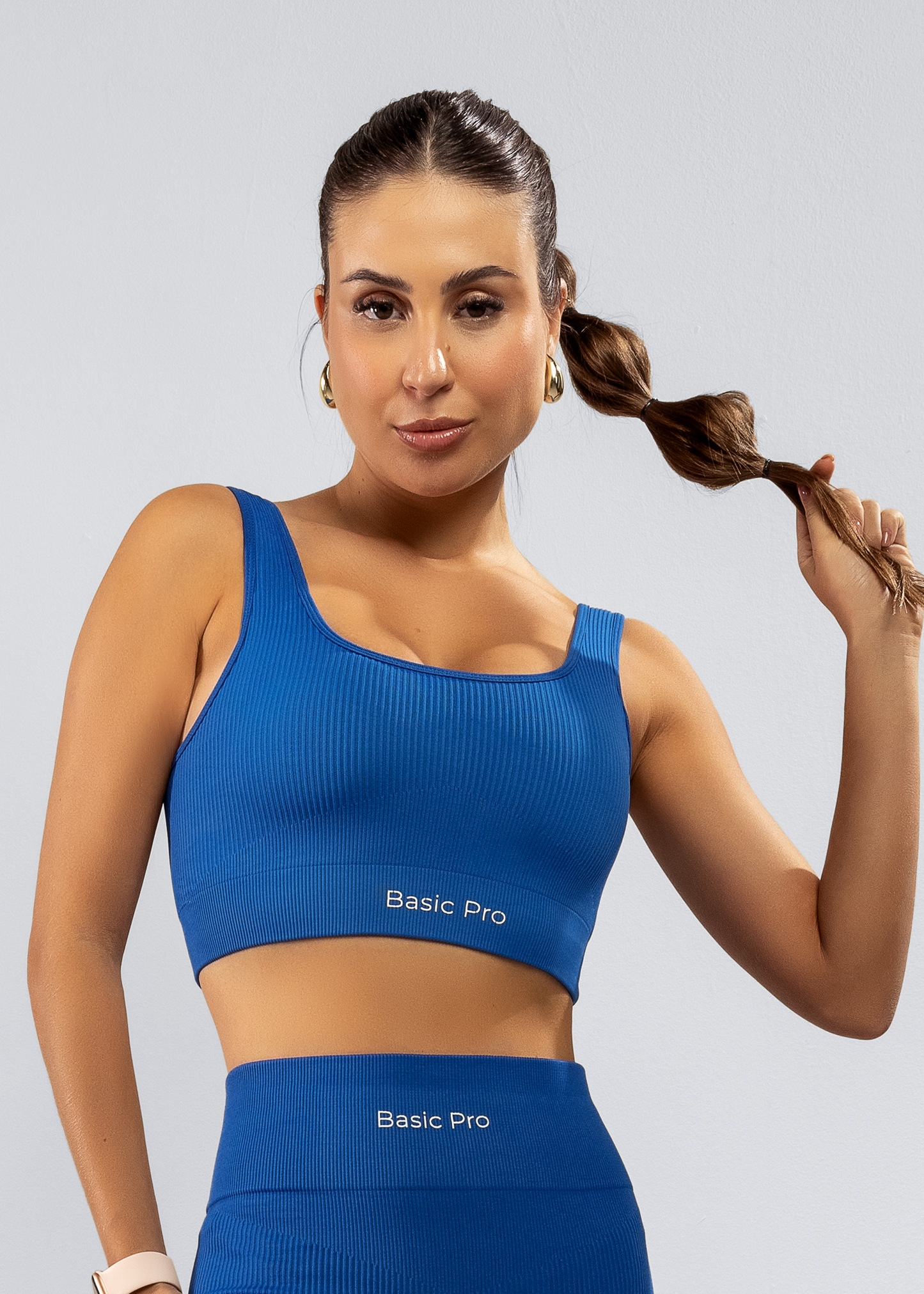 Top Poliamida Canelado Azul