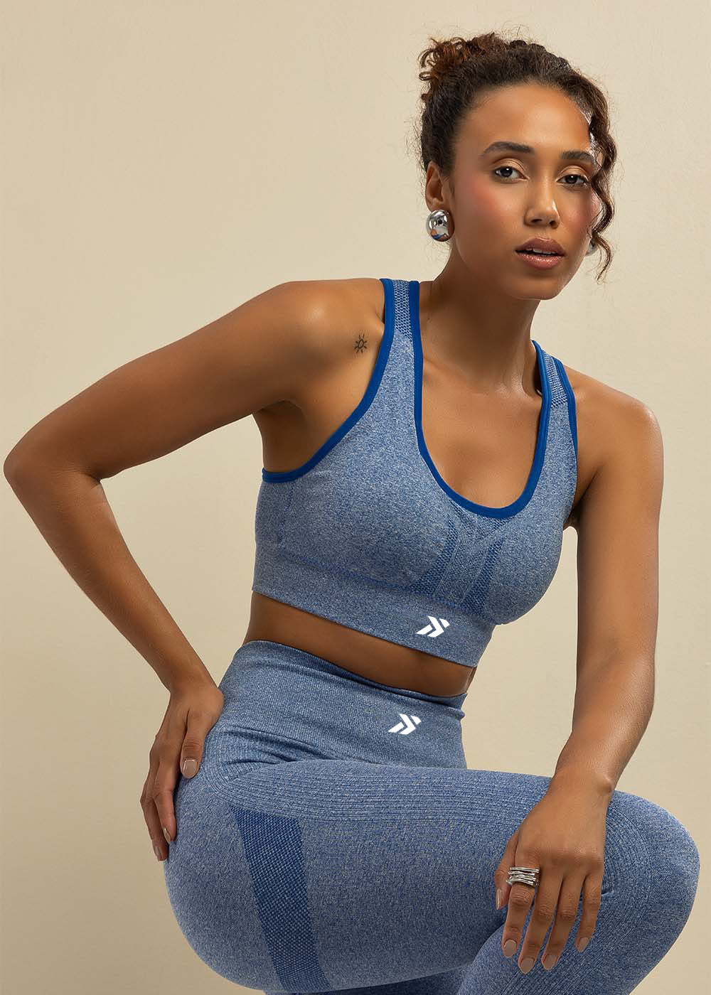 Conjunto Legging e Top Nadador Mescla Azul Logo Símbolo