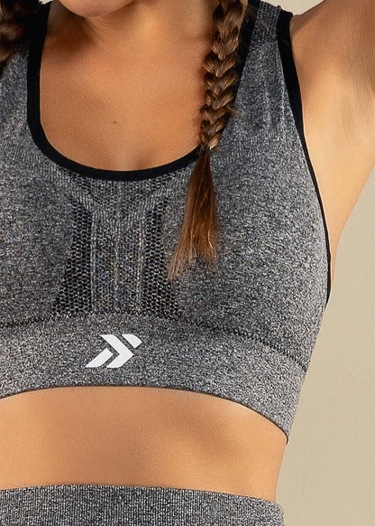 Conjunto Legging e Top Nadador Mescla Preto Logo Símbolo