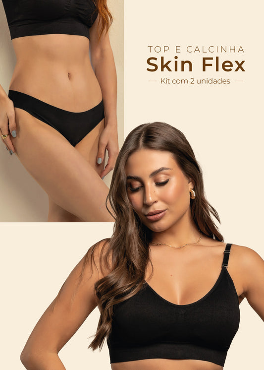Kit Top Sutiã Alça Fina e Calcinha Fio Sem Costura