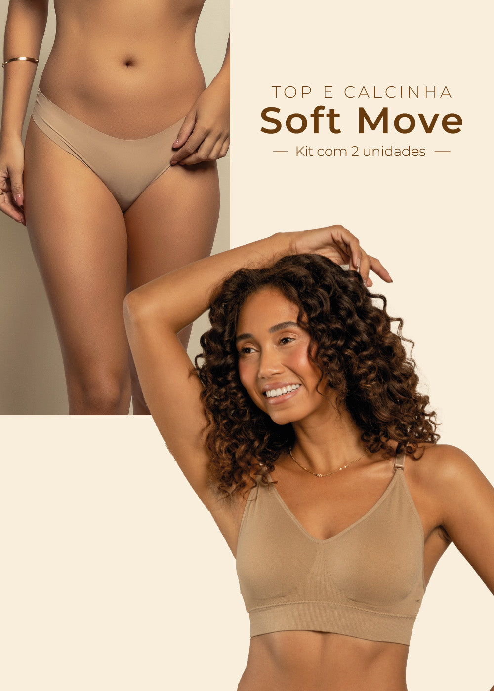 Kit Top Sutiã Alça Fina e Calcinha Tanga Sem Costura