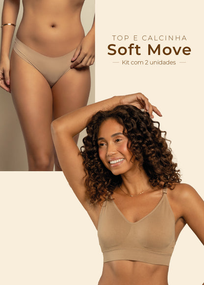 Kit Top Sutiã Alça Fina e Calcinha Tanga Sem Costura
