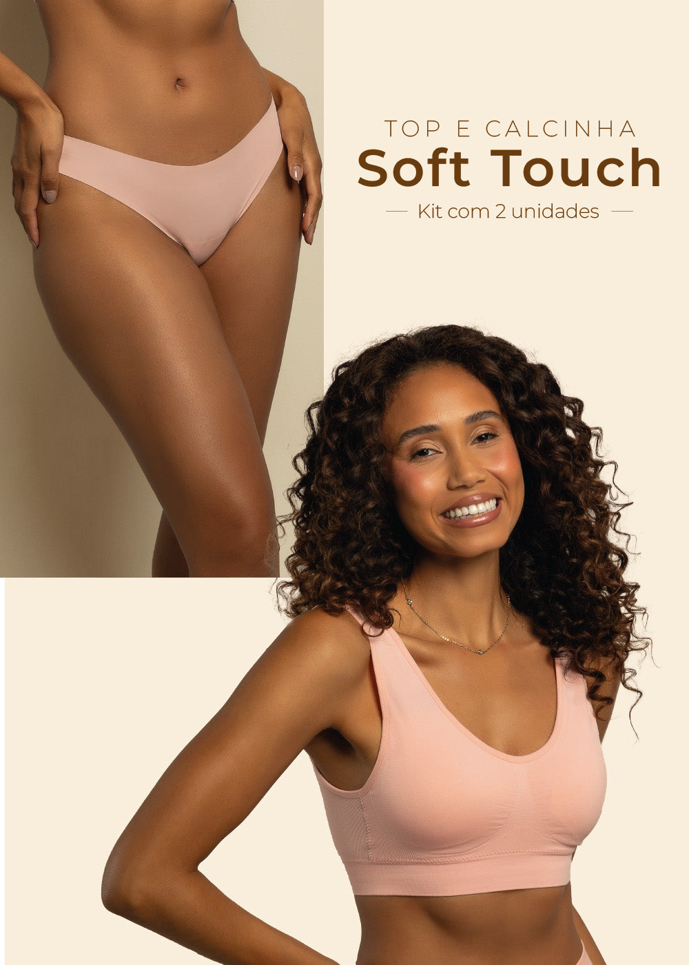 Kit Top Sutiã Alça Larga e Calcinha Tanga Sem Costura