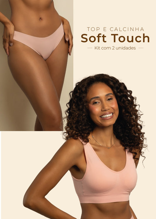 Kit Top Sutiã Alça Larga e Calcinha Tanga Sem Costura