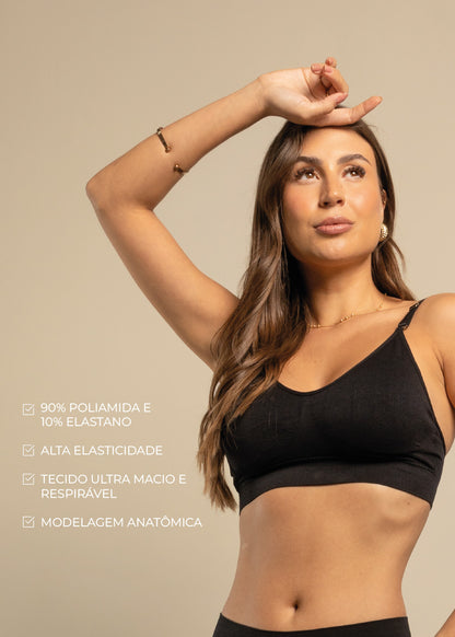 Kit Top Sutiã Alça Fina e Calcinha Fio Sem Costura