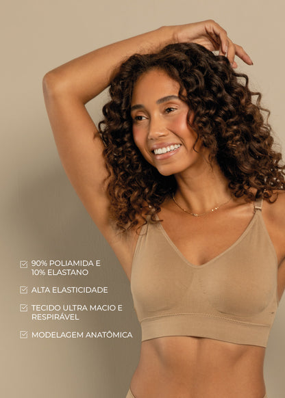 Kit Top Sutiã Alça Fina e Calcinha Tanga Sem Costura