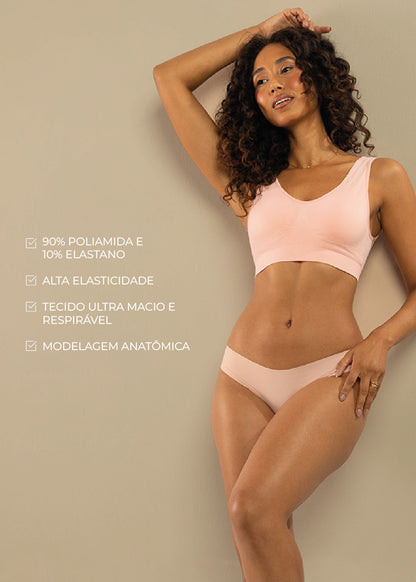 Kit Top Sutiã Alça Larga e Calcinha Tanga Sem Costura