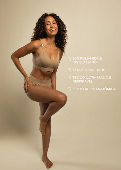 Kit Top Sutiã Alça Fina e Calcinha Fio Com Costura