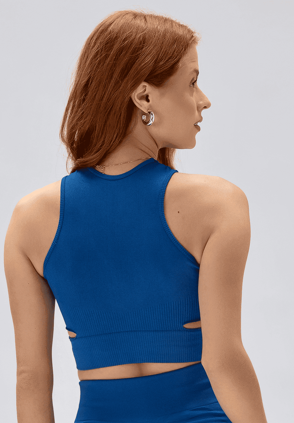 Top Poliamida Canelado com Recortes Laterais Azul