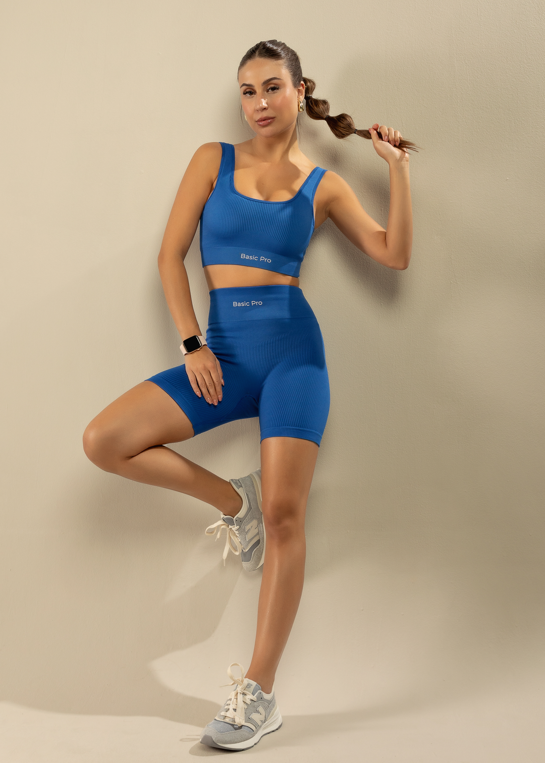 Conjunto Short Canelado e Top Canelado Azul