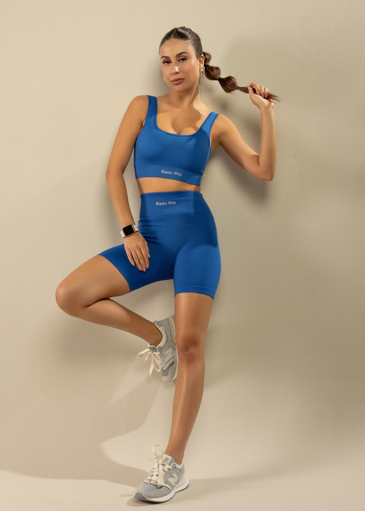 Conjunto Short Canelado e Top Canelado Azul