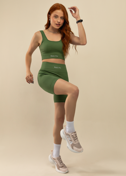 Conjunto Short Canelado e Top Canelado Verde