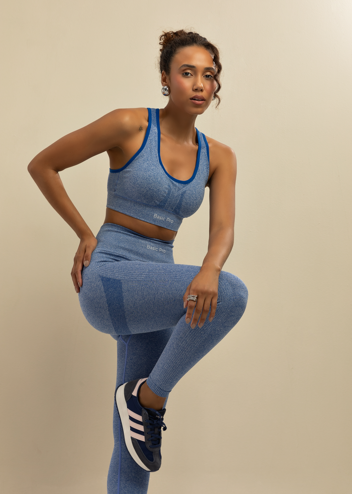 Conjunto Legging Modeladora Mescla e Top Nadador Azul