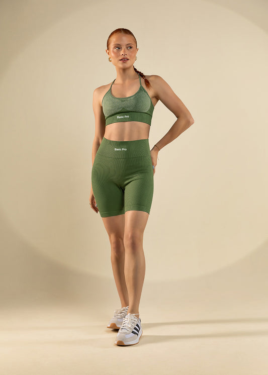 Conjunto Short Canelado e Top Alças Cruzadas Verde